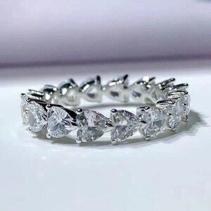 Lovely Diamonds Sweet Zircon Silver Heart Eternity Rings for Women, MARR9139